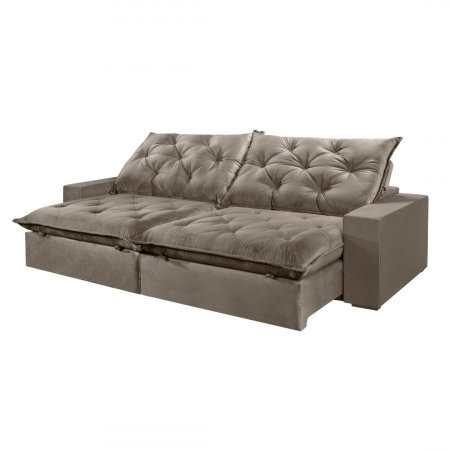 Sofa Retrátil com Encosto Reclinável Petrus 290 cm Molas Ensacadas Tecido K026 Veludo Marrom Claro 10545269