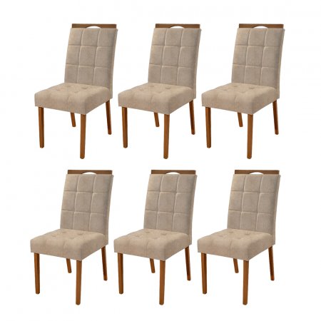 Conjunto 6 Cadeiras Turquesa Estofadas Tecido Linho Bege 10568174