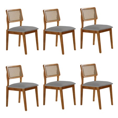 Conjunto de 6 Cadeiras Trento Cinamomo Claro e Tecido Linho Cinza 28014033