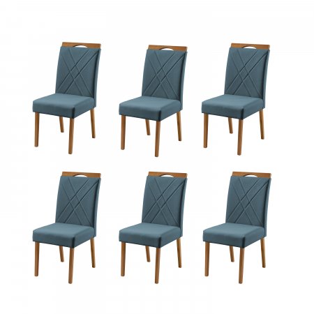 Conjunto 6 Cadeiras Safira Estofadas Tecido Linho Azul Turquesa 10568208