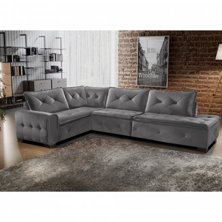 Sofa de Canto King com Chaise 202x322 cm Tecido Veludo Grafite 25026031