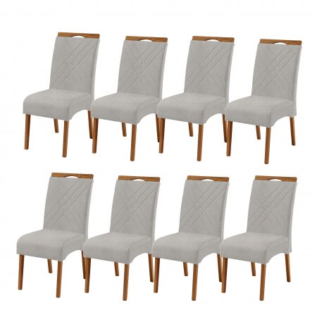 Conjunto 8 Cadeiras Jade Estofadas Tecido Linho Cinza 10568166