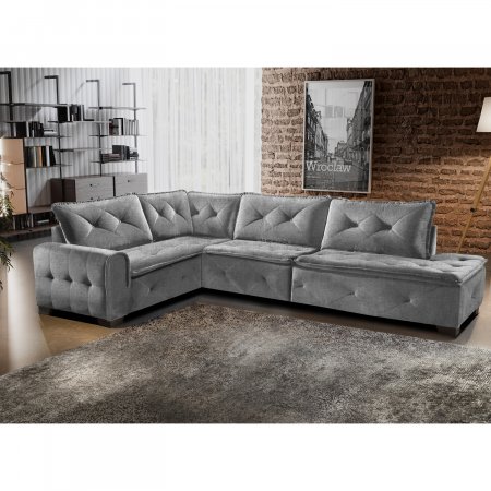 Sofa de Canto King com Chaise 202x322 cm Tecido Linho Cinza 25026035