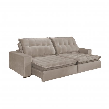 Sofa Retratil com Encosto Reclinavel Victory 290 cm Molas Ensacadas Bege Claro 25008437
