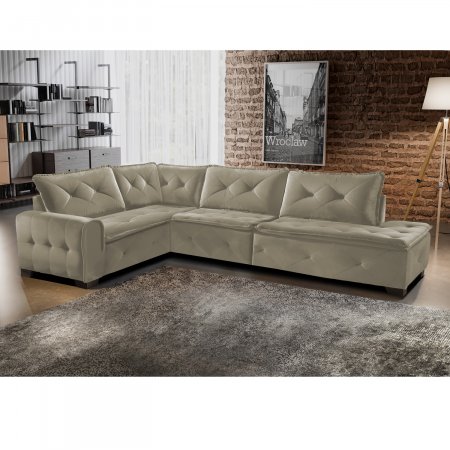 Sofa de Canto King com Chaise 202x322 cm Tecido Veludo Bege Claro 10307037