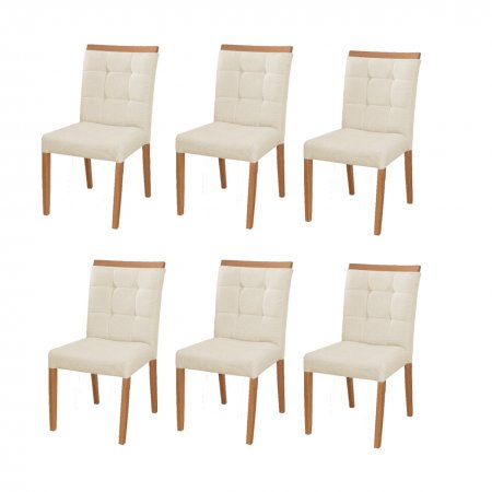 Conjunto de 6 Cadeiras Ravena com Tecido Linho Bege Claro 10314538