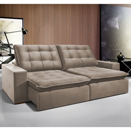 Sofa Retratil com Encosto Reclinavel Maximus 250cm Veludo Marron Claro 25008433