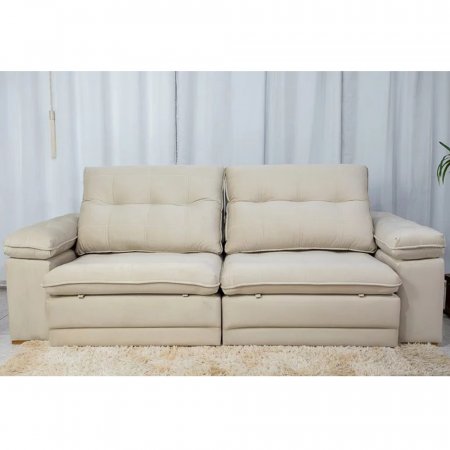 Sofa Retratil com Encosto Reclinavel Ibiza 300cm Veludo Bege Claro 25008462