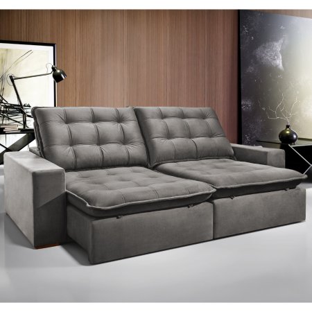 Sofa Retratil com Encosto Reclinavel Maximus 250cm Veludo Grafite 25008475