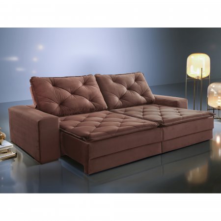 Sofa Retratil com Encosto Reclinavel Vegas 250 cm Tecido Veludo Caramelo Cobre 10307030
