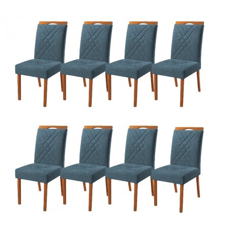 Conjunto 8 Cadeiras Opala Tecido Linho Azul Turquesa 10568195