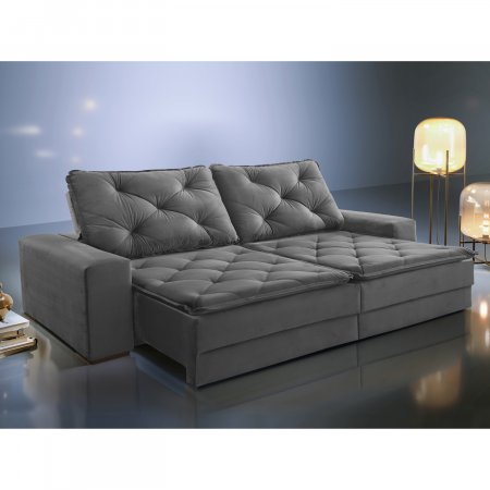 Sofa Retratil com Encosto Reclinavel Vegas 250 cm Tecido Veludo Grafite 10307028