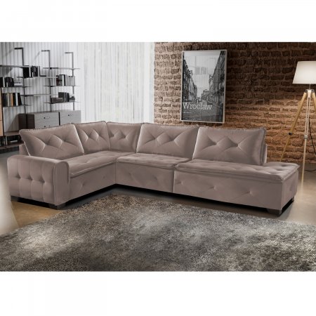 Sofa de Canto King com Chaise 202x322 cm Tecido Veludo Rose 25026029